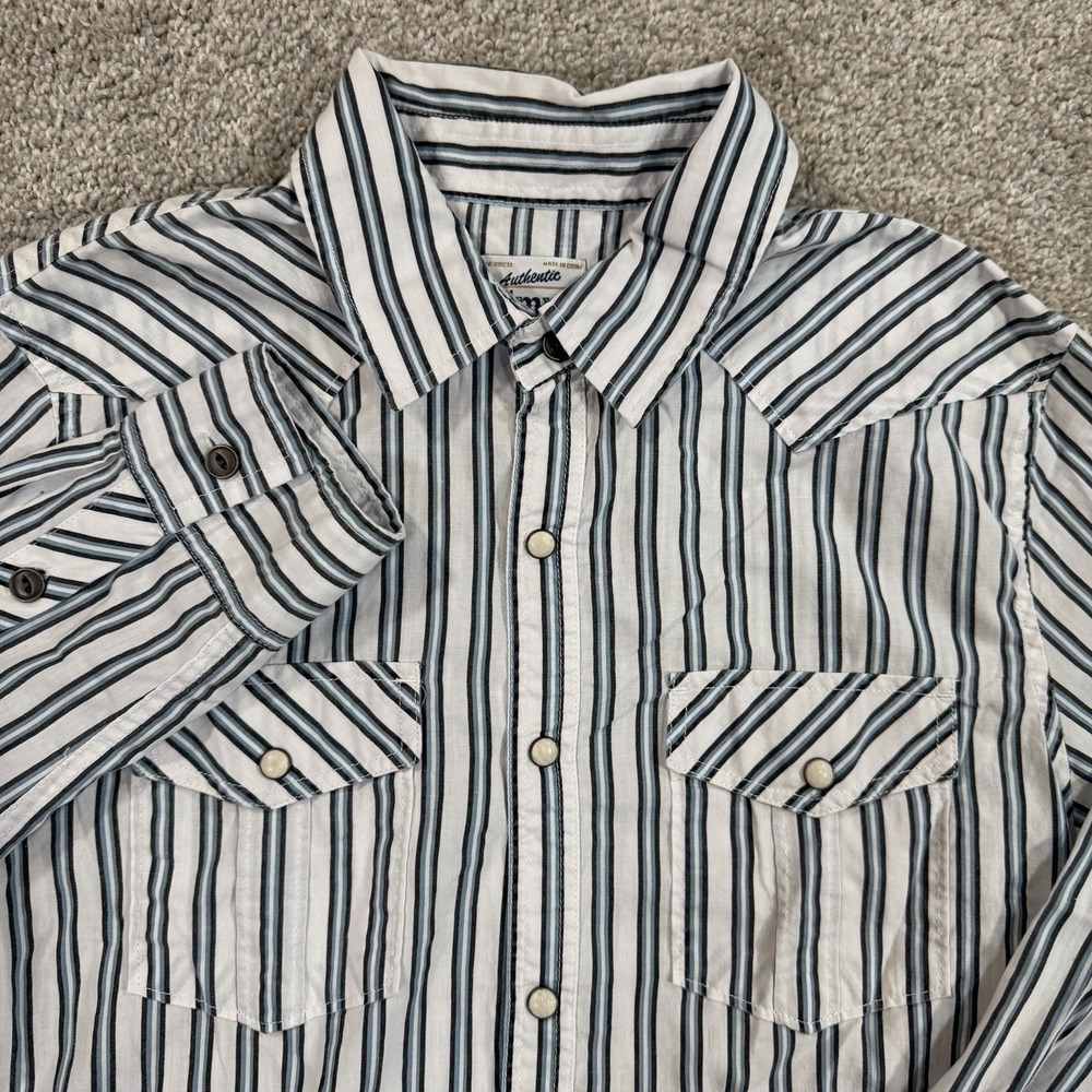 44mm Pearl Snap Shirt S Vertical Stripe Western‎ Workwear Cotton Blend Cowboy